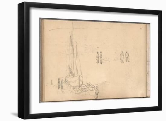 Boat of Villerville Alongside the Quay, Study of Figures (Pencil on Paper)-Claude Monet-Framed Giclee Print