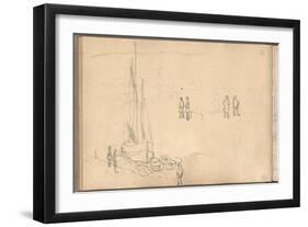 Boat of Villerville Alongside the Quay, Study of Figures (Pencil on Paper)-Claude Monet-Framed Giclee Print