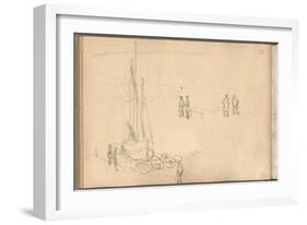 Boat of Villerville Alongside the Quay, Study of Figures (Pencil on Paper)-Claude Monet-Framed Giclee Print