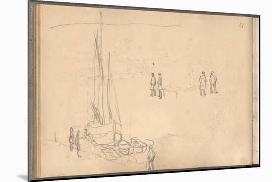 Boat of Villerville Alongside the Quay, Study of Figures (Pencil on Paper)-Claude Monet-Mounted Giclee Print