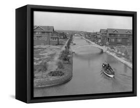 Boat on Aldebaran Canal Passing Houses in Venice, California-null-Framed Stretched Canvas