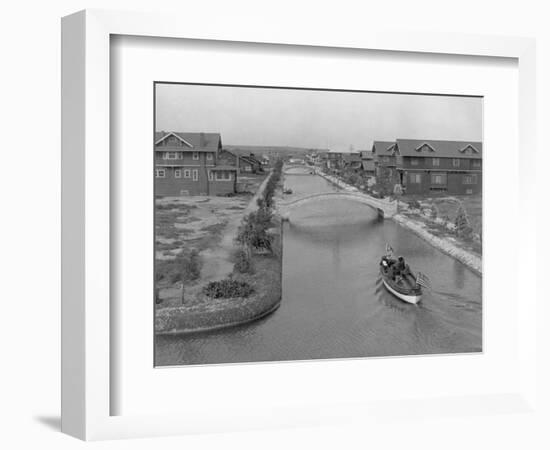 Boat on Aldebaran Canal Passing Houses in Venice, California-null-Framed Photographic Print