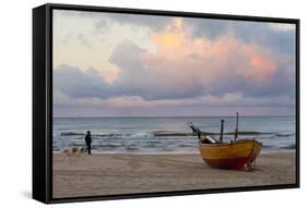 Boat on Beach, Ahlbeck, Island of Usedom, Baltic Coast, Mecklenburg-Vorpommern, Germany, Europe-Miles Ertman-Framed Stretched Canvas