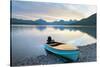 Boat on beach at Lake McDonald, Glacier National Park, Montana-Alan Majchrowicz-Stretched Canvas