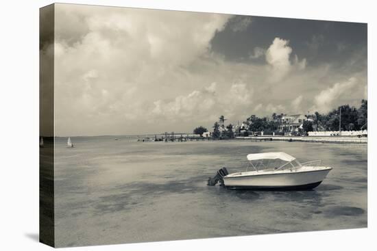 Boat on beach, Dunmore Town, Harbour Island, Eleuthera Island, Bahamas-null-Stretched Canvas