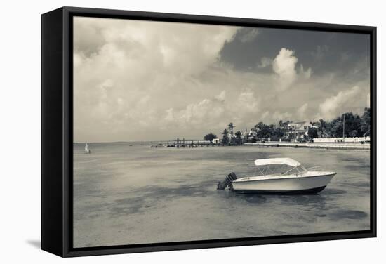 Boat on beach, Dunmore Town, Harbour Island, Eleuthera Island, Bahamas-null-Framed Stretched Canvas