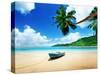 Boat on Beach Mahe Island, Seychelles-Iakov Kalinin-Stretched Canvas