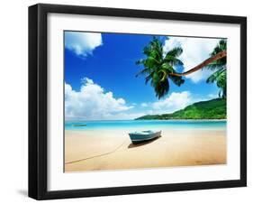 Boat on Beach Mahe Island, Seychelles-Iakov Kalinin-Framed Photographic Print