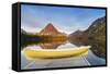Boat on Calm Morning at Two Medicine Lake in Glacier National Park, Montana-Chuck Haney-Framed Stretched Canvas