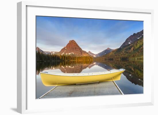 Boat on Calm Morning at Two Medicine Lake in Glacier National Park, Montana-Chuck Haney-Framed Photographic Print
