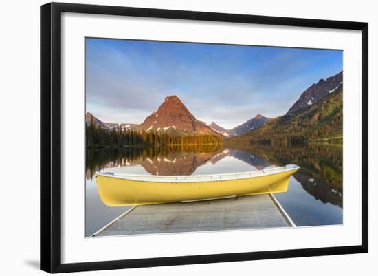 Boat on Calm Morning at Two Medicine Lake in Glacier National Park, Montana-Chuck Haney-Framed Photographic Print