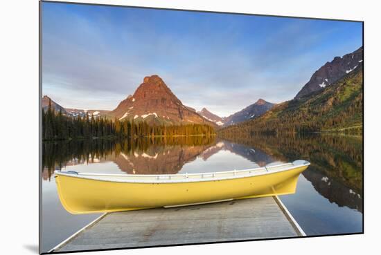 Boat on Calm Morning at Two Medicine Lake in Glacier National Park, Montana-Chuck Haney-Mounted Photographic Print