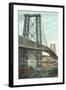 Boat on Fire under Williamsburg Bridge, New York City-null-Framed Art Print