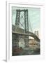 Boat on Fire under Williamsburg Bridge, New York City-null-Framed Art Print