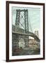 Boat on Fire under Williamsburg Bridge, New York City-null-Framed Art Print