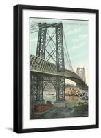 Boat on Fire under Williamsburg Bridge, New York City-null-Framed Art Print