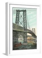 Boat on Fire under Williamsburg Bridge, New York City-null-Framed Art Print