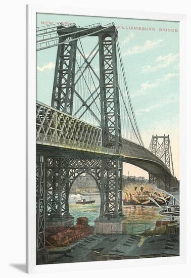 Boat on Fire under Williamsburg Bridge, New York City-null-Framed Art Print