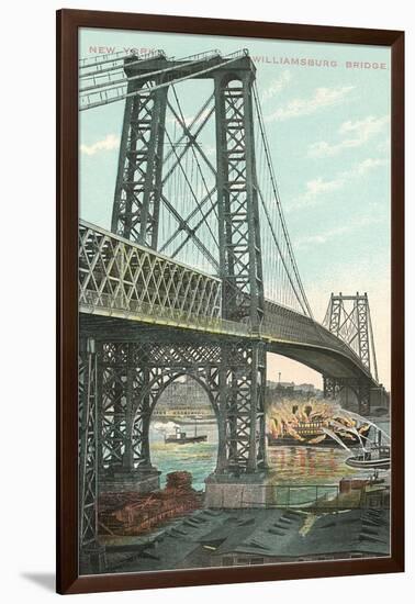 Boat on Fire under Williamsburg Bridge, New York City-null-Framed Art Print