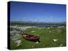 Boat on Green Foreshore, Landscape in Connemara, County Galway, Connacht, Republic of Ireland-Lawrence Graham-Stretched Canvas