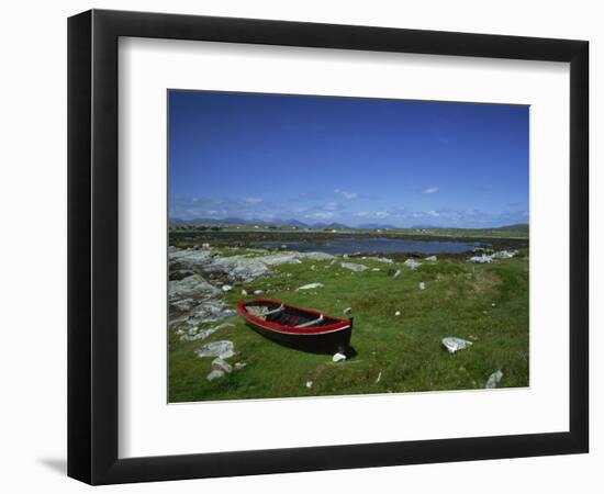 Boat on Green Foreshore, Landscape in Connemara, County Galway, Connacht, Republic of Ireland-Lawrence Graham-Framed Photographic Print