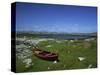 Boat on Green Foreshore, Landscape in Connemara, County Galway, Connacht, Republic of Ireland-Lawrence Graham-Stretched Canvas