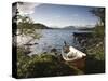 Boat on Lake Kilpisjarvi, Kilpisjarvi, Arctic Circle, Lapland, Finland-Doug Pearson-Stretched Canvas
