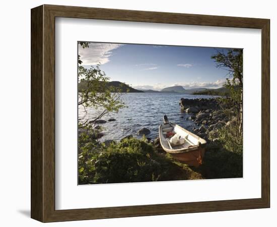 Boat on Lake Kilpisjarvi, Kilpisjarvi, Arctic Circle, Lapland, Finland-Doug Pearson-Framed Photographic Print