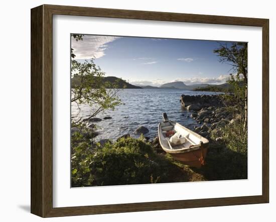 Boat on Lake Kilpisjarvi, Kilpisjarvi, Arctic Circle, Lapland, Finland-Doug Pearson-Framed Photographic Print