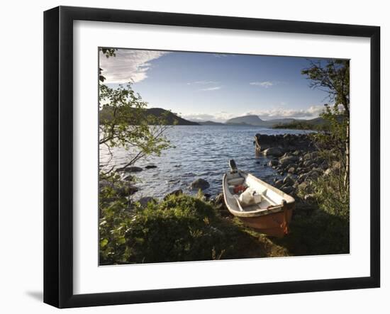 Boat on Lake Kilpisjarvi, Kilpisjarvi, Arctic Circle, Lapland, Finland-Doug Pearson-Framed Photographic Print