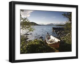 Boat on Lake Kilpisjarvi, Kilpisjarvi, Arctic Circle, Lapland, Finland-Doug Pearson-Framed Photographic Print