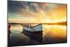 Boat on Lake with a Reflection in the Water at Sunset-Valentin Valkov-Mounted Photographic Print