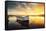 Boat on Lake with a Reflection in the Water at Sunset-Valentin Valkov-Framed Stretched Canvas