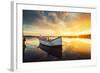 Boat on Lake with a Reflection in the Water at Sunset-Valentin Valkov-Framed Photographic Print