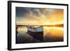 Boat on Lake with a Reflection in the Water at Sunset-Valentin Valkov-Framed Photographic Print