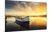 Boat on Lake with a Reflection in the Water at Sunset-Valentin Valkov-Mounted Photographic Print