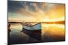 Boat on Lake with a Reflection in the Water at Sunset-Valentin Valkov-Mounted Photographic Print