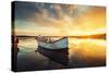 Boat on Lake with a Reflection in the Water at Sunset-Valentin Valkov-Stretched Canvas