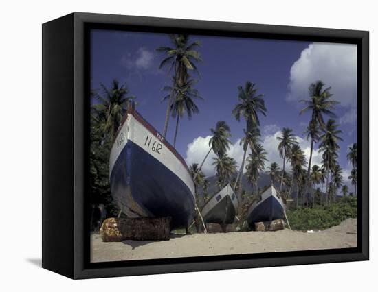 Boat on Pinney Beach, Nevis, Caribbean-Robin Hill-Framed Stretched Canvas