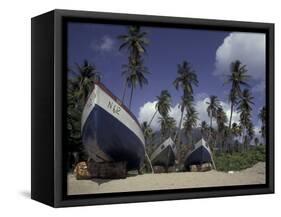 Boat on Pinney Beach, Nevis, Caribbean-Robin Hill-Framed Stretched Canvas