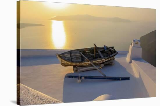 Boat on Rooftop, Santorini, Greece-Fran?oise Gaujour-Stretched Canvas