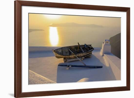 Boat on Rooftop, Santorini, Greece-Fran?oise Gaujour-Framed Photographic Print