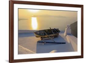 Boat on Rooftop, Santorini, Greece-Fran?oise Gaujour-Framed Photographic Print