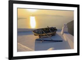 Boat on Rooftop, Santorini, Greece-Fran?oise Gaujour-Framed Photographic Print