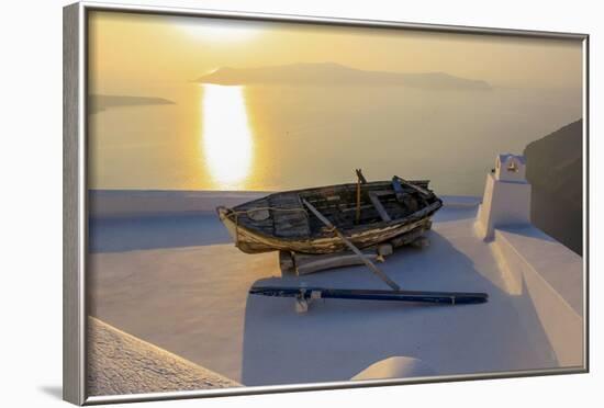 Boat on Rooftop, Santorini, Greece-Fran?oise Gaujour-Framed Photographic Print