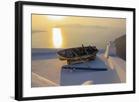 Boat on Rooftop, Santorini, Greece-Fran?oise Gaujour-Framed Photographic Print