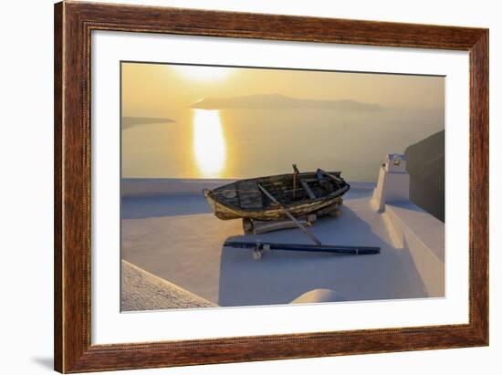 Boat on Rooftop, Santorini, Greece-Fran?oise Gaujour-Framed Photographic Print