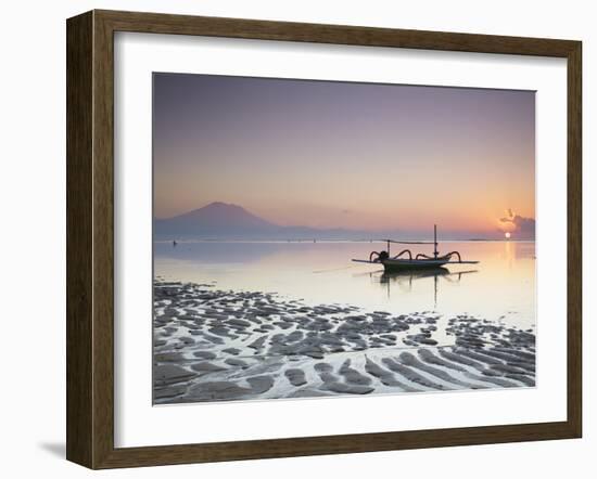 Boat on Sanur Beach at Dawn, Bali, Indonesia-Ian Trower-Framed Photographic Print