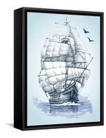 Boat on Sea Drawing. Sailboat Vector Sketch-Danussa-Framed Stretched Canvas