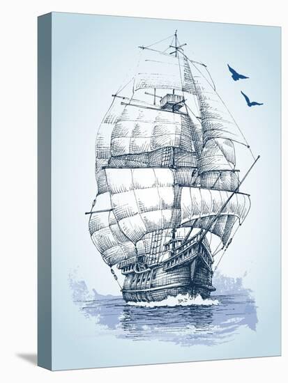 Boat on Sea Drawing. Sailboat Vector Sketch-Danussa-Stretched Canvas